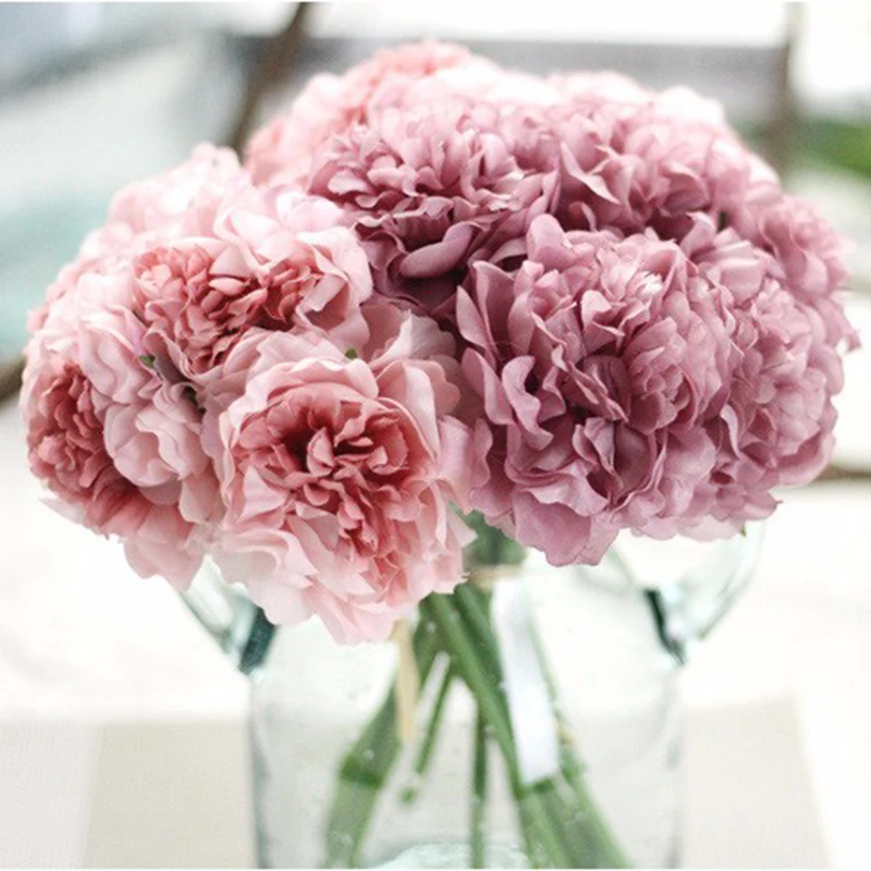 

5 Heads Peony Bouquet Silk Artificial Flower Fake Bunch of Flowers For New Year Wedding Home Decoration Garland