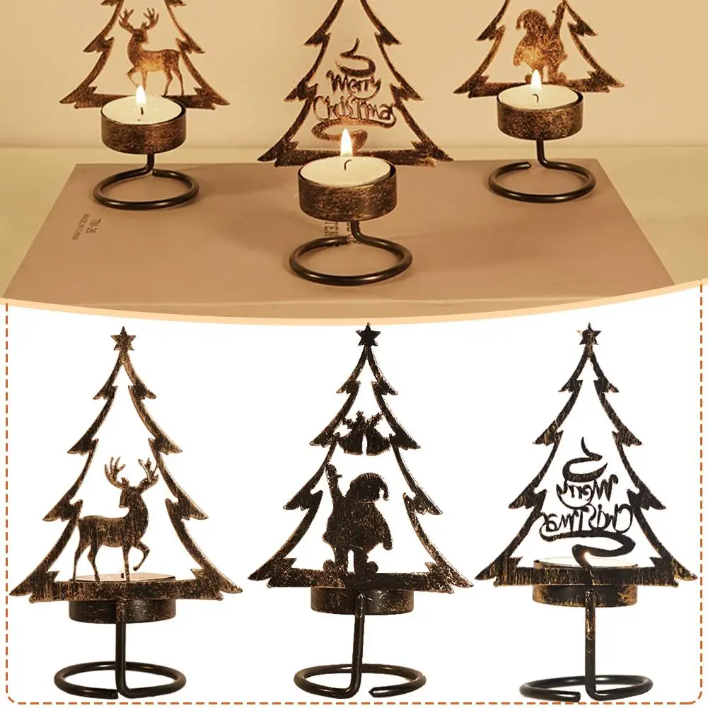 

Candle Holder Christmas Candlestick Christmas Tree Desktop Heat-resistant Decoration Iron Stable Art Candlestick With Base I7B7