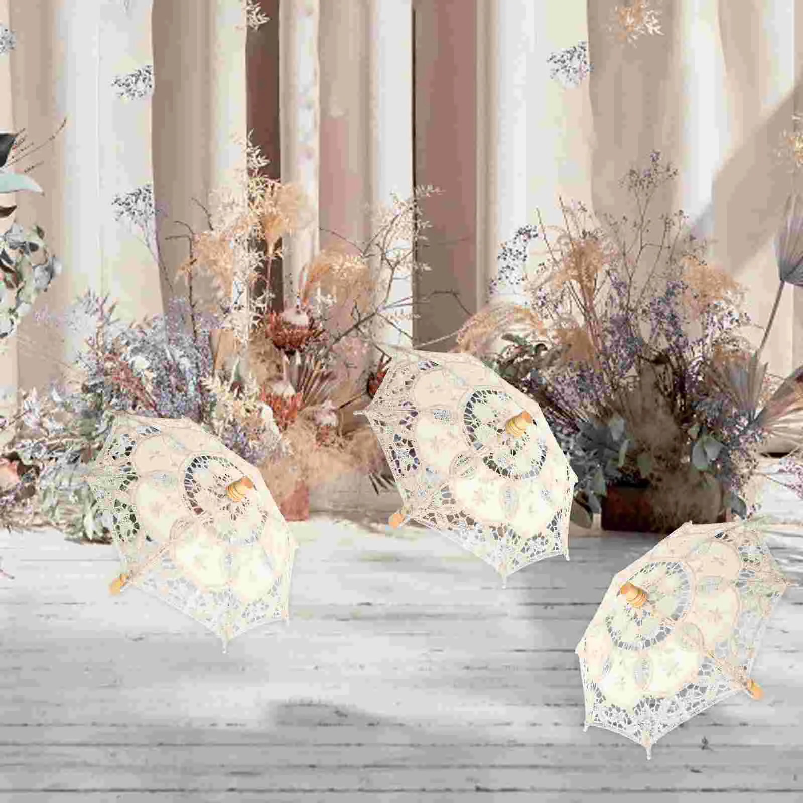 

Wedding Supplies Elegant Umbrella Craft Wood Handle Parasol Prop Lace Umbrellas