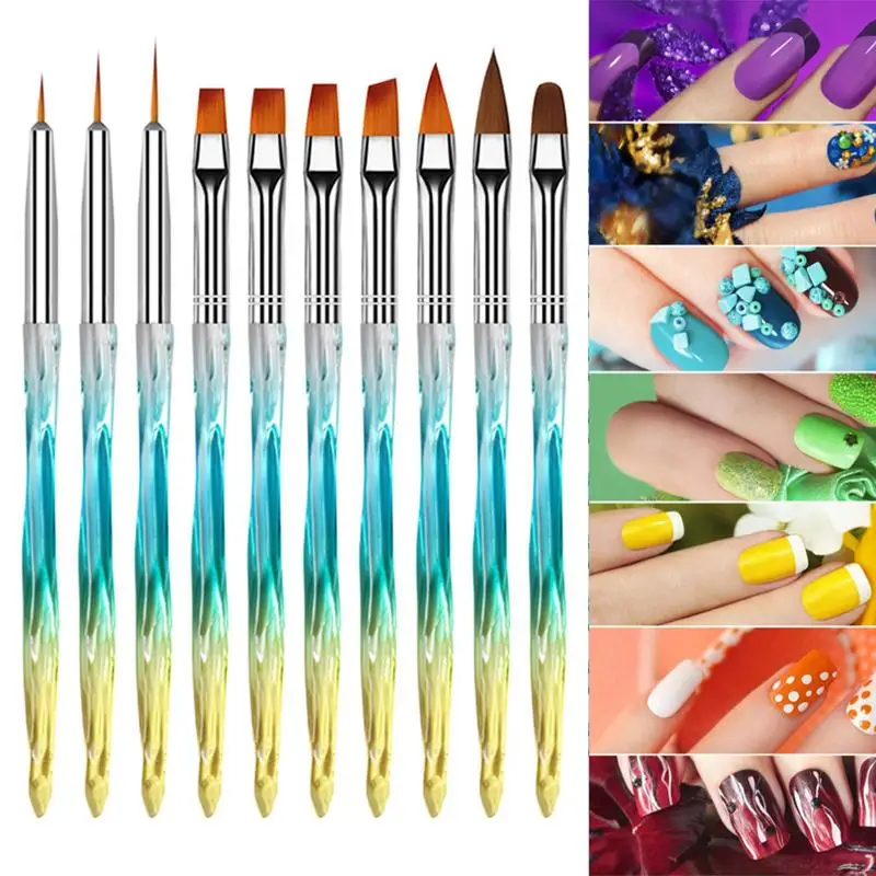 

Various Nail Art Brush Set Manicure Acrylic UV Gel Liner Painting Hooking Flowers Pen Embossing Stylus Dotting Tools 10PCS