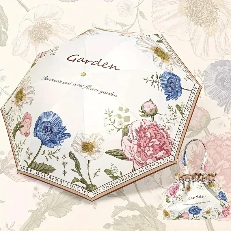 

Зонт С Защитой От Солнца И Дождя UPF50+ С Цветочным Принтом, Двухслойный, С Виниловым Покрытием, Складной, Для Взрослых