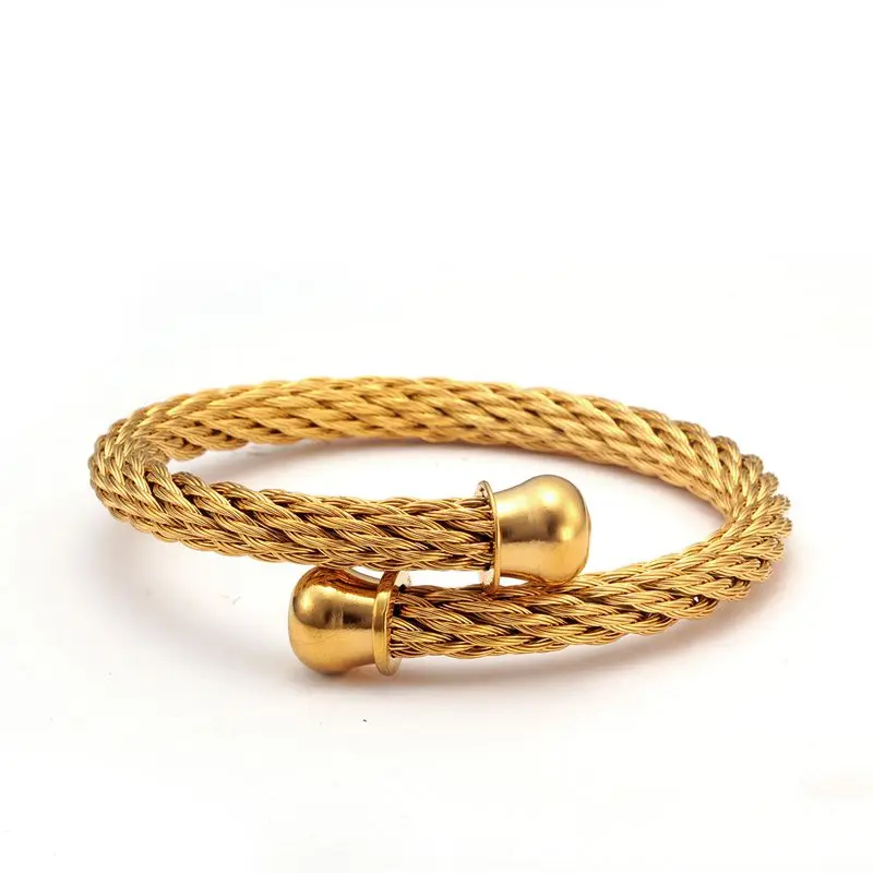 

Sporty Men Male Chain Link Charm Bracelets Gold Stainless Steel Braided Open Fashion Cuff Bracelets Pulsera de hombre