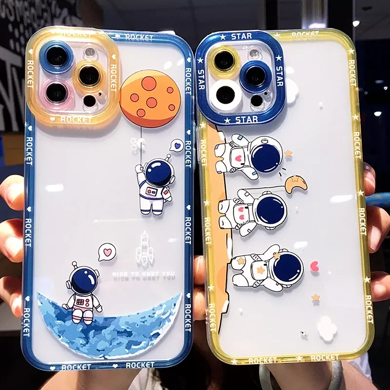 

Free Shipping For iPhone 11 12 13 Pro Max XS X XR 7 8 Plus SE 2020 Shockproof Bumper Back Cover Transparent Astronaut Phone Cas