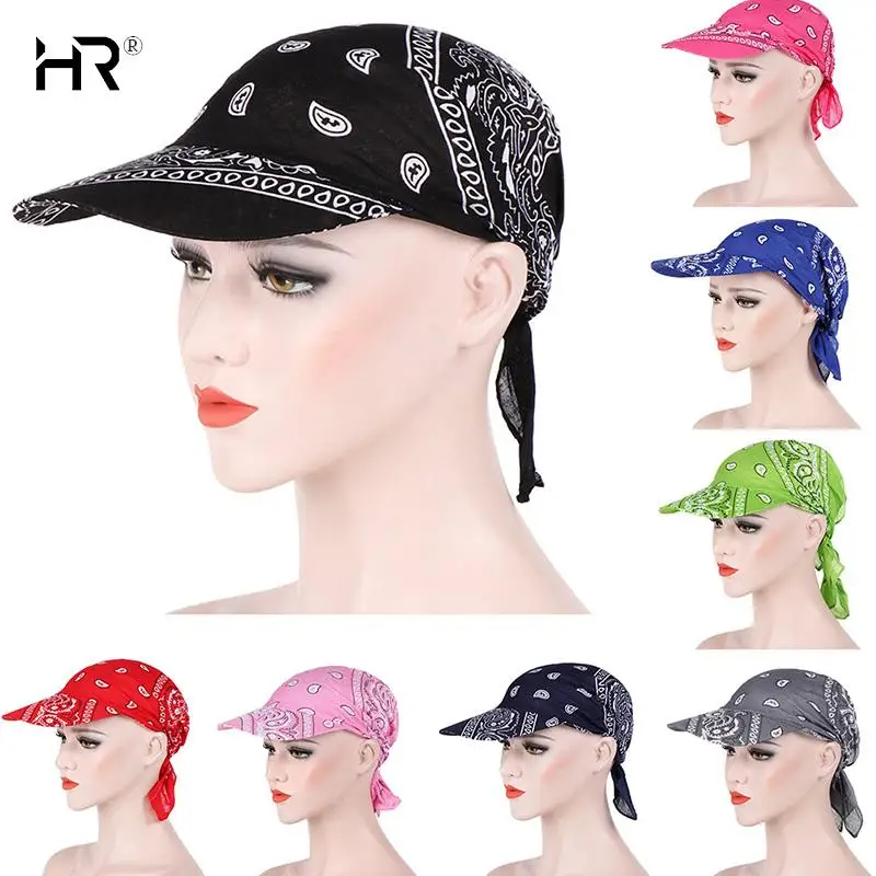 

UV Protection Female Printed Cap Packable Head Scarf Visor Hat With Wide Brim Sunhat Women Summer Beach Sun Hats