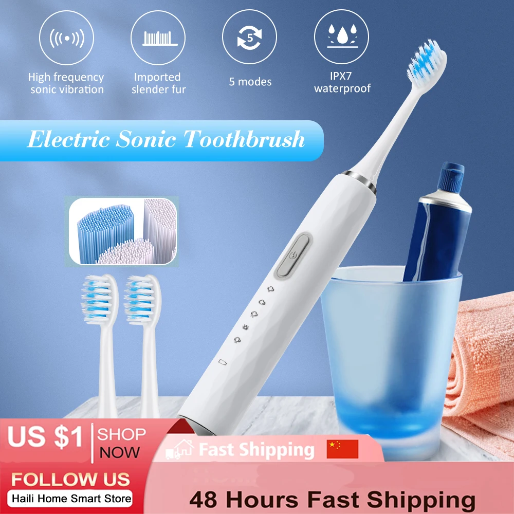 

Sonic Vibration Electric Toothbrush Teeth Dental Whitening for kids Adult ipx7 oral 5 Modes Deep Clean USB Teeth Electric Brush