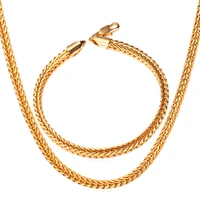collare ethiopian jewelry men dubai gold color jewelry set hiphop foxtail franco link chain bracelet necklace set african s710