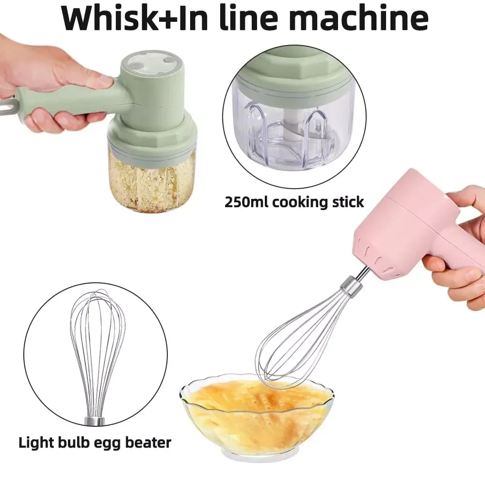 

USB Rechargeable Blender 3 In 1 Electric Garlic Chopper Crusher Automatic Egg Whisk Milk Cream Beater Kitchen Food Mixer Masher