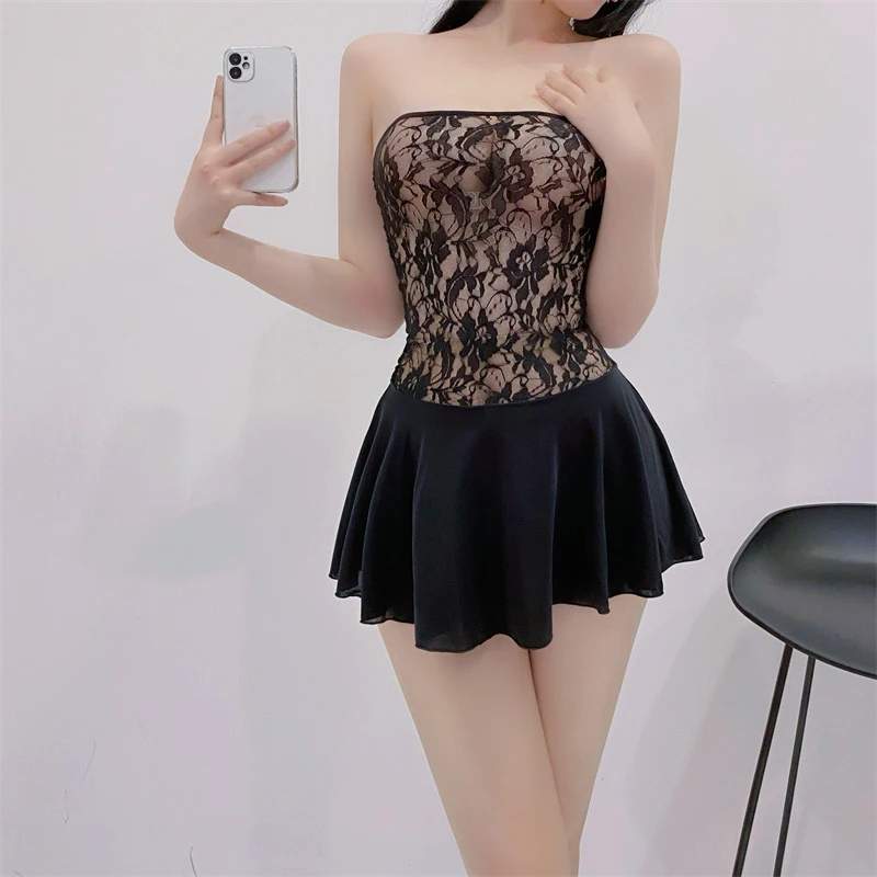 

Sexy Transparent Tight Babydoll Women's Erotic Sexy Lingerie Strapless Lace Dress Erotic Teddy Tights Sex Clothes