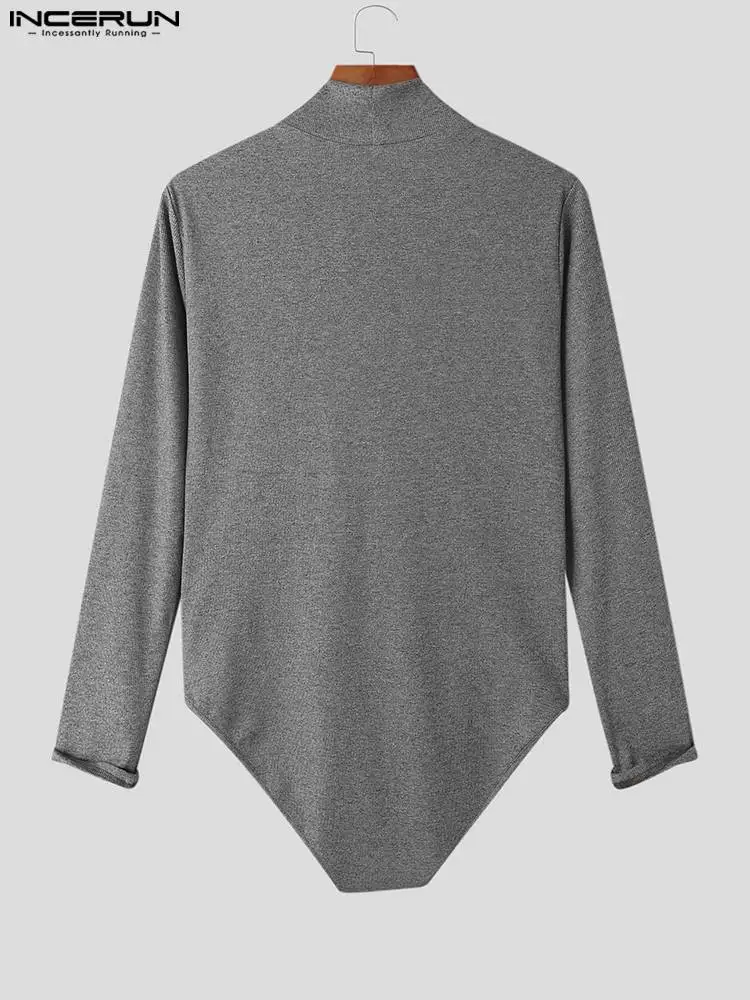 Casual Hot Sale Homewear Jumpsuit Stylish Men Knitted Long Sleeve Triangle Suits Bodysuit Solid Color Comfortable Rompers S-5XL