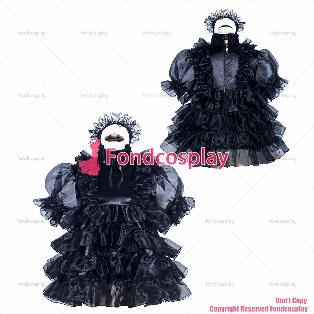 

tailor-made sexy adult dressing cross maid sissy short french lockable black satin organza dress uniform tv/cd[g3968]