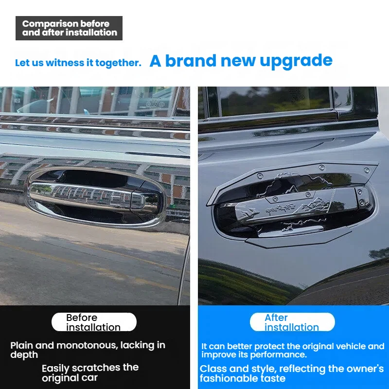 Фото Комплект накладок на ручки дверей для Haval H9 2024-2026: защита от царапин, черные наклейки, аксессуары для стайлинга и защиты экстерьера №5