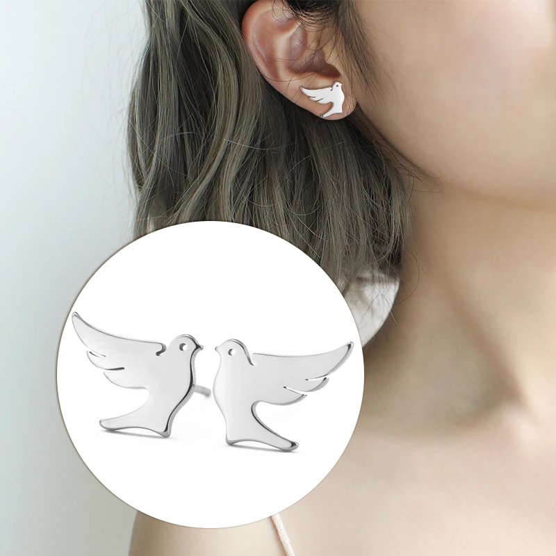 Unift Exquisite Peace Dove Animal Bird Studs Earrings For Women Fashion Stainless Steel Jewelry Peace Lover Gifts Wholesale