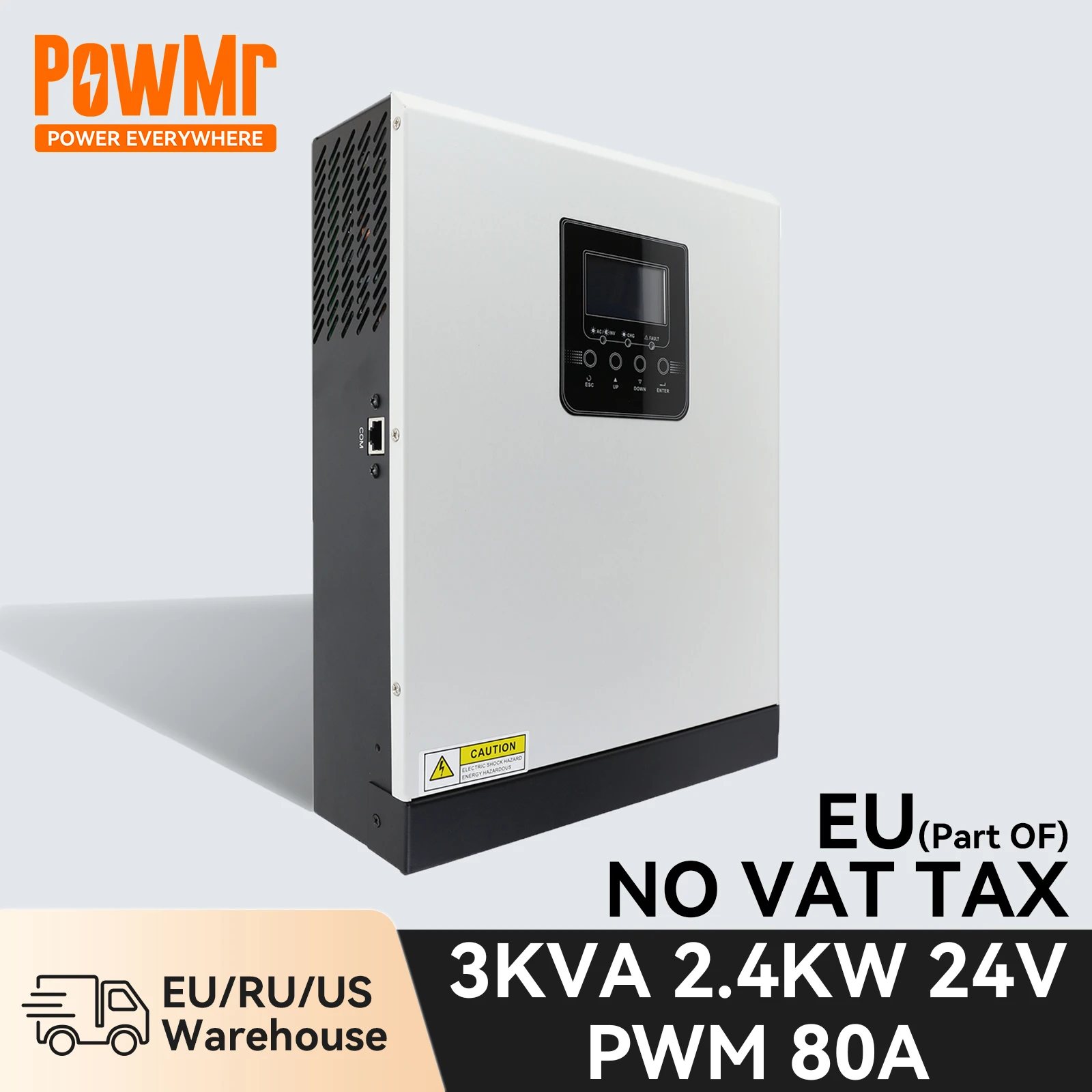 Гибридный инвертор PowMr 2,4 кВт, 24 В, 3 кВА, автономный солнечный инвертор, немодулированный синусоидальный сигнал, ШИМ 80 А, 230 В переменного тока, 50 Гц/60 Гц