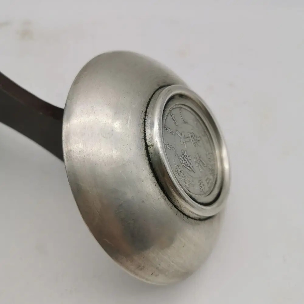 9.8Cm Collect Chinese Paktong Animal Dragon Phoenix Auspicious Lucky Plate 253G