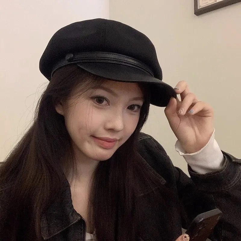 Осенне-зимняя восьмиугольная шапка женская панама теплый берет с язычком утки