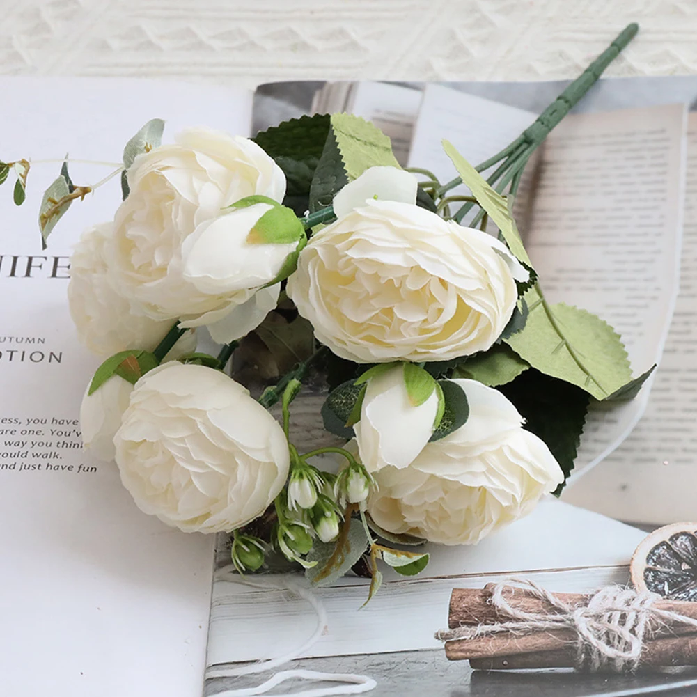 

1Bunch Artificial Silk Peony Flowers Bouquet Fake Leaf Artificial Rose Home Garden Wedding Party Hotel Decoration Desktop Decor