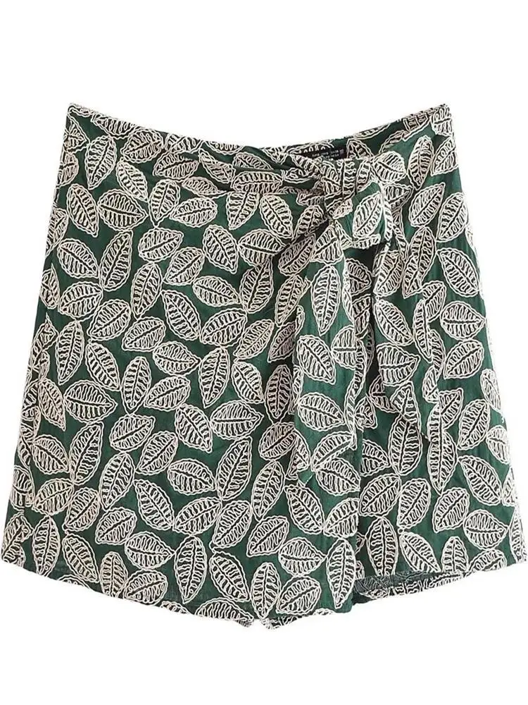 

Женские винтажные шорты MESTTRAF Y2K с вышивкой листьев и узлом, юбки с высокой талией и молнией сзади, уличная одежда