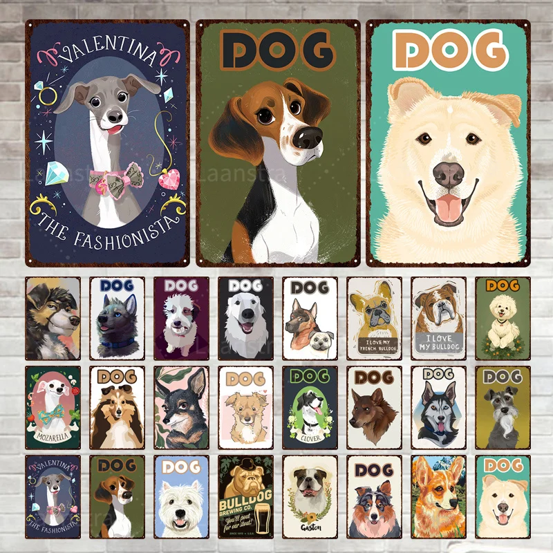 

Мультяшные винтажные собаки, металлическая пластина, животные, Настенный декор, жестяные знаки, постеры, потертый налет, мужская пещера, укр...