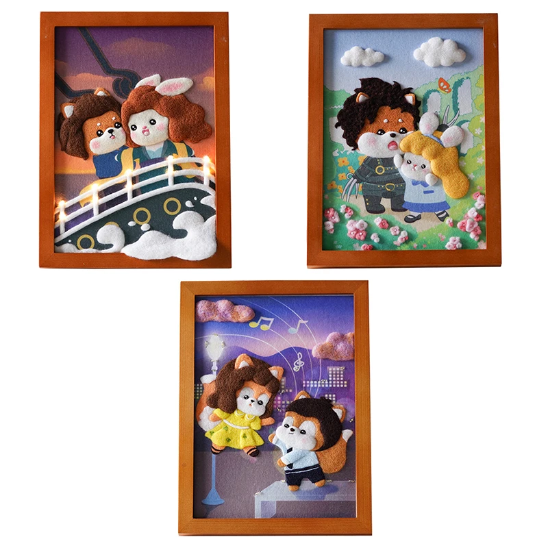 

Fenrry DIY Fun Wool Felt Cartoon Photo Frame Painting Poke Felting Needle Material Pack Non-Finished Handmade Gift Wall Decor