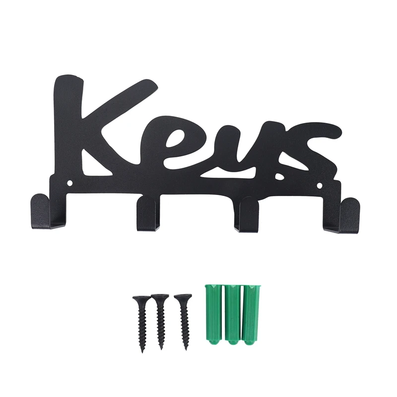 

Wall Mounted Key Holder 4 Hooks, Screws And Raw Plugs Included, Cast Iron "KEYS"