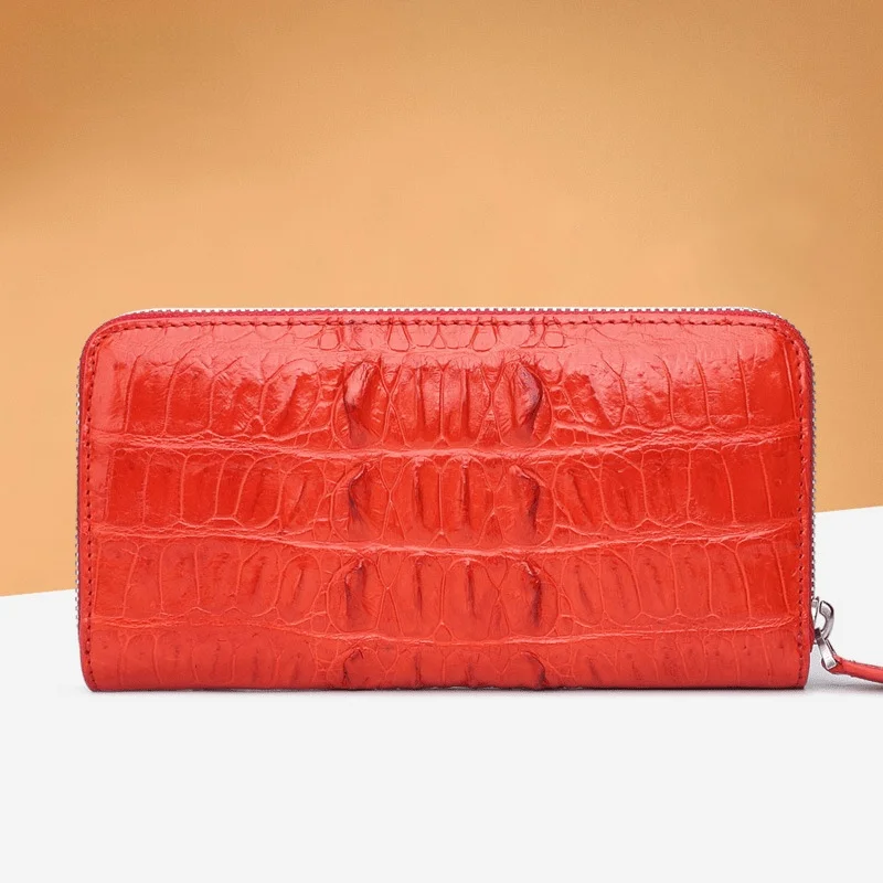 Free Shipping Crocodile Leather Genuine Women's Purse Long Leather Tailbone Multi Card Coin Wallet Red Wholesale Purses 2022