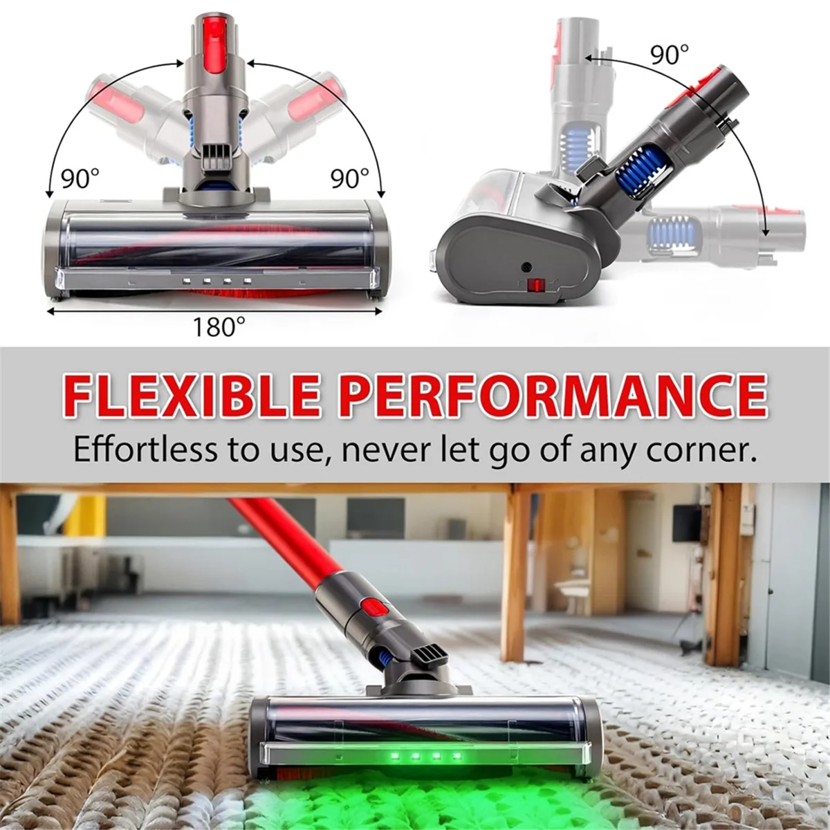 Щетка для пылесоса Dyson V7 V8 V10 V11 V15 Насадка щетки пола с зелеными светодиодами