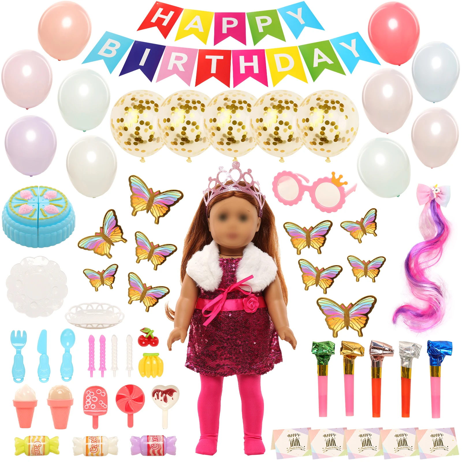 

Barwa Cosplay Birthday Set For American Doll Fixed 48 Pieces Sequins Skirt Birthday Dress For 14.5 Inch Girl Dollhouse Game Toy