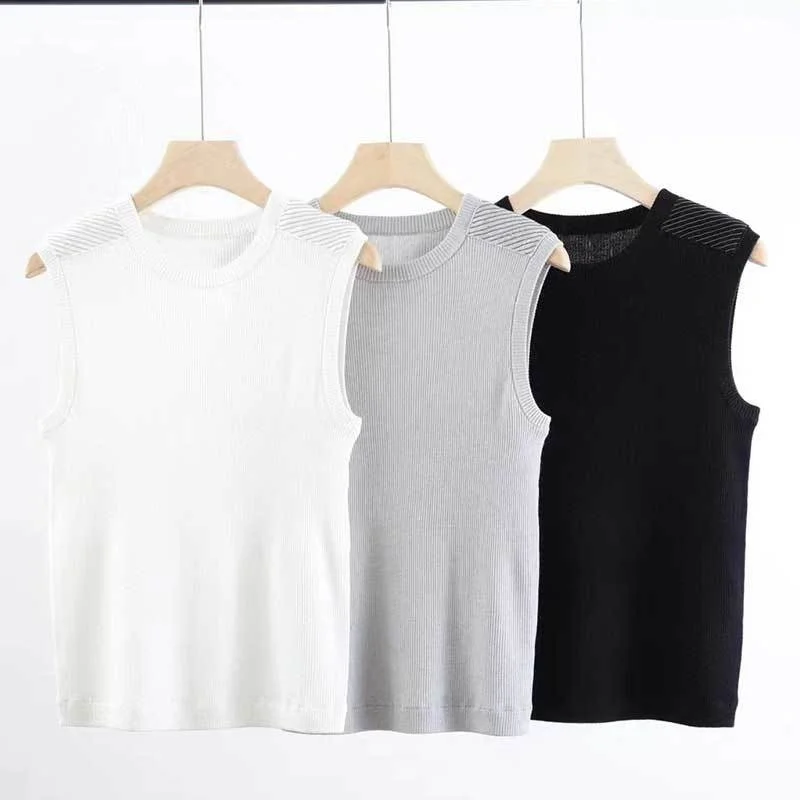 

Chic New 1000%Wool Solid Vest 23SS Fashion Runway Round Neck Pit Strip Knitted Sleeveless Tops Slimming Women High End Clothes