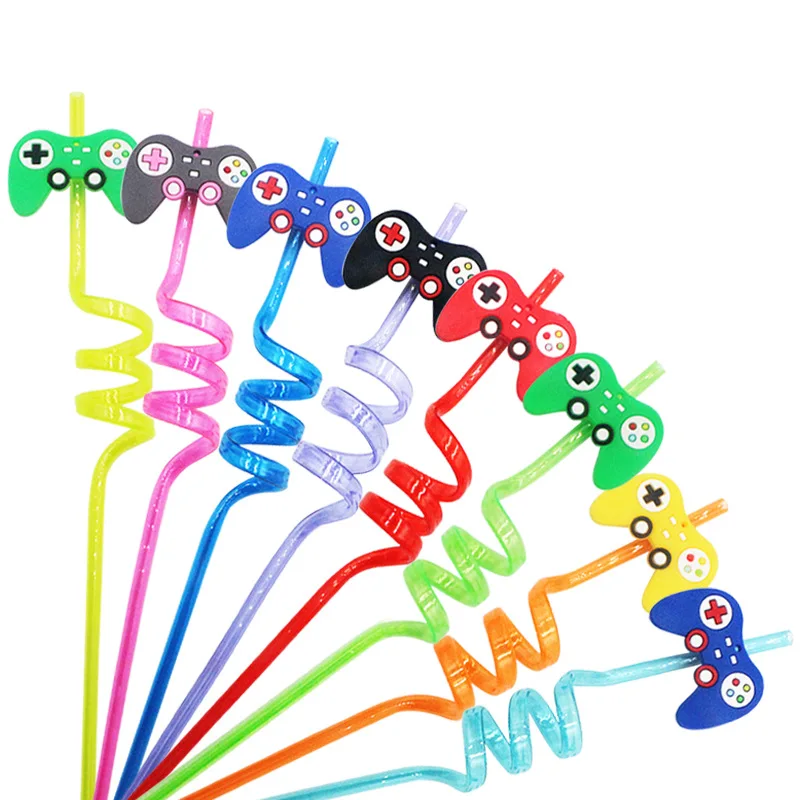 

SURSURPIRSE 8PCS Game Curved Mixed Colorful Plastic Cocktail Bars Juice Drink Straw for Summer Party Bar Birthday Party Supplies