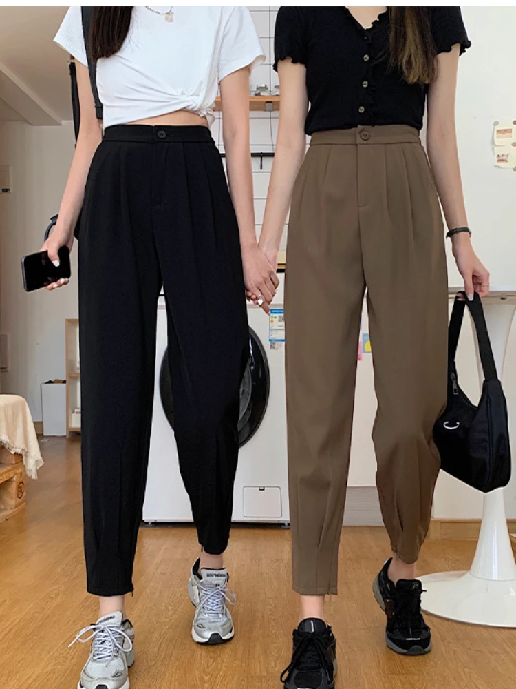 

JMPRS Casual Ankle-Length Pants Women Autumn New Stretch High Waist Harem Fashion Slim Fit Solid Trouser Loose Female Thin Pant
