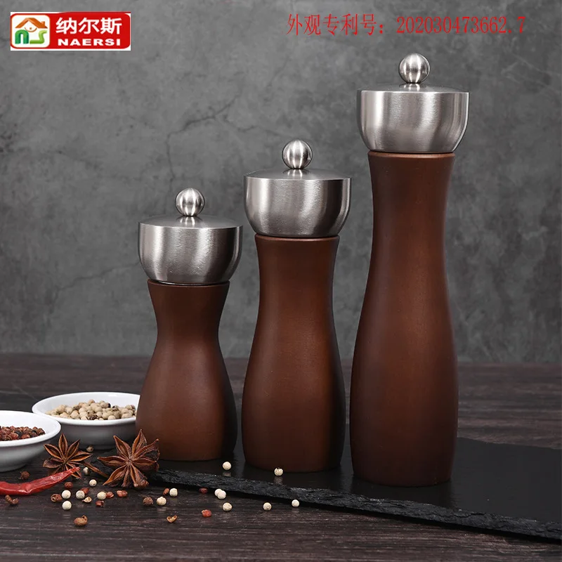 

Деревянная кофемолка 304 из нержавеющей стали с металлическим носком ручная мельница для перца посуда деревянная мельница для перца керамич...