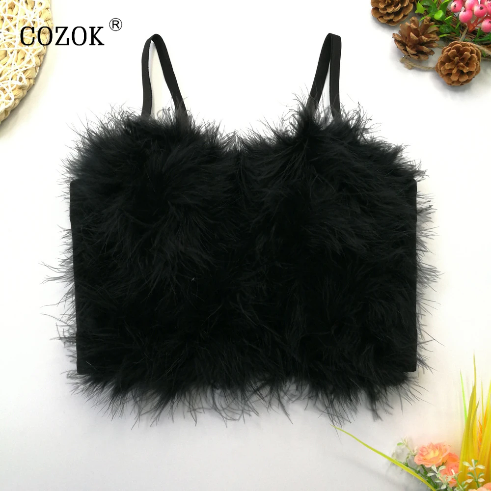 

2022 Sexy Push up Bustier Crop Top Sexy Punk Corset Bra Black Full Feather With Cup Nightclub Party Bra