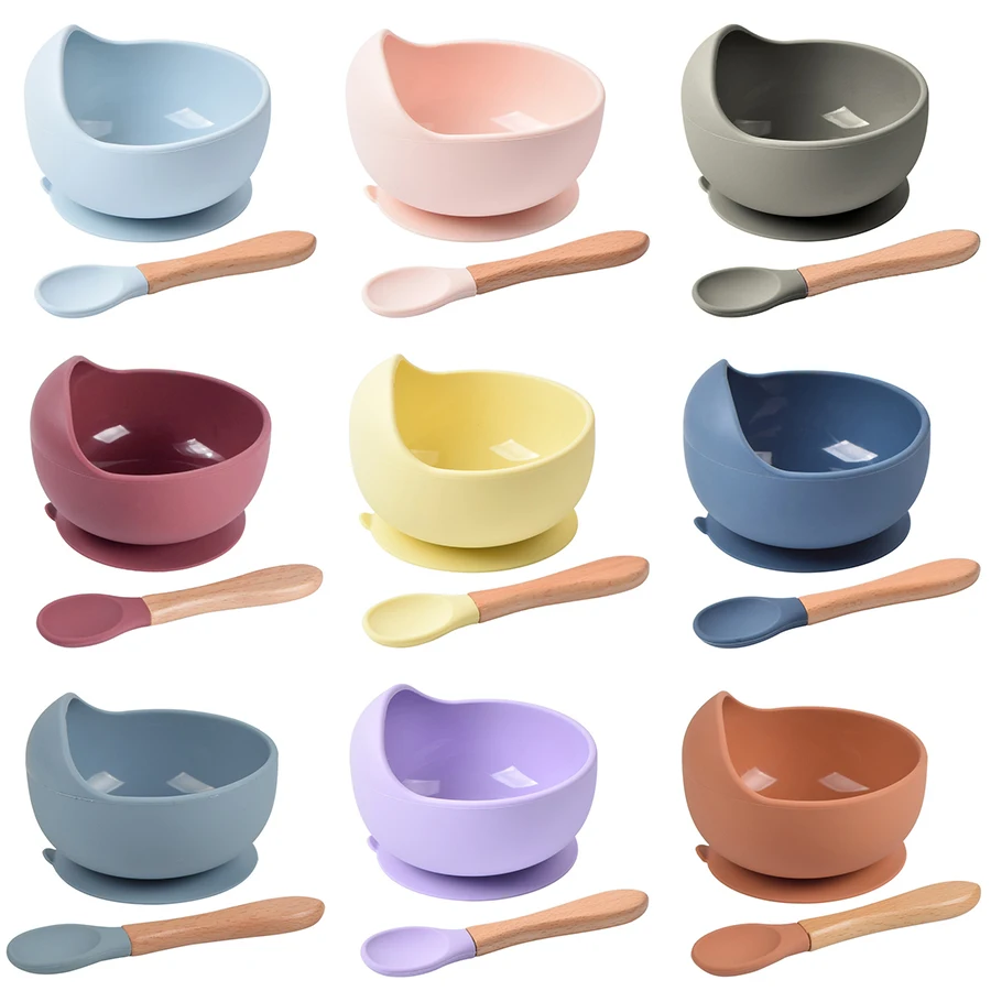 Baby Silicone Bowl Suction Bowls Kids Feeding Bowl Spoon Tableware Children Dishes for Kids Sucker Bowl Spoon Set Non-Slip