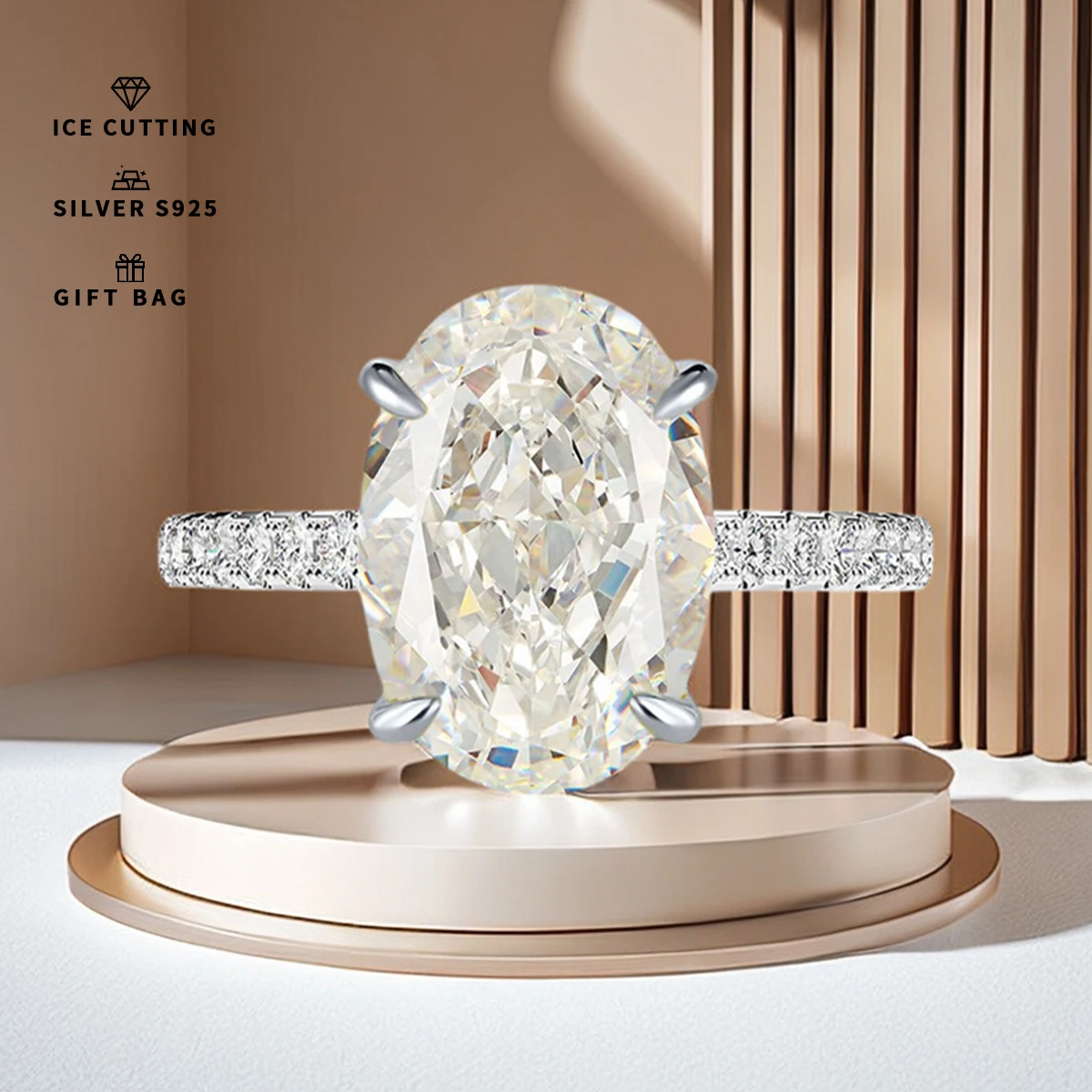 Женское кольцо из серебра 925 пробы с овальным покрытием