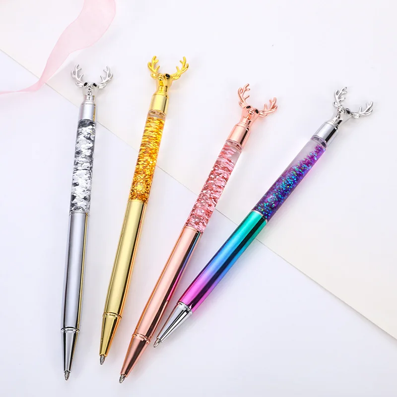 

Creative Elk Shaped Metal Ballpoint Pen Gold Powder Oil Drifting Sand Rotating Gift Ballpoint Pen