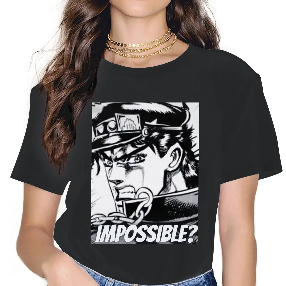 

Женская Винтажная футболка с японской мангой, футболка с аниме «Невероятные приключения Джоджо», Женский Топ