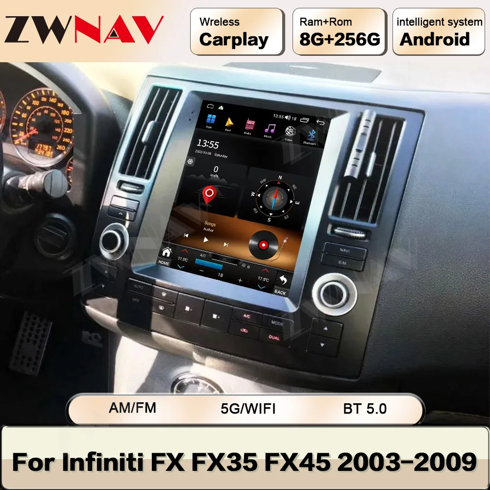 Радио-видео Android 12 для Infiniti FX FX35 FX45 2003 2004 2005 2006 2007-2009 Tesa-мультимедийный плеер стерео