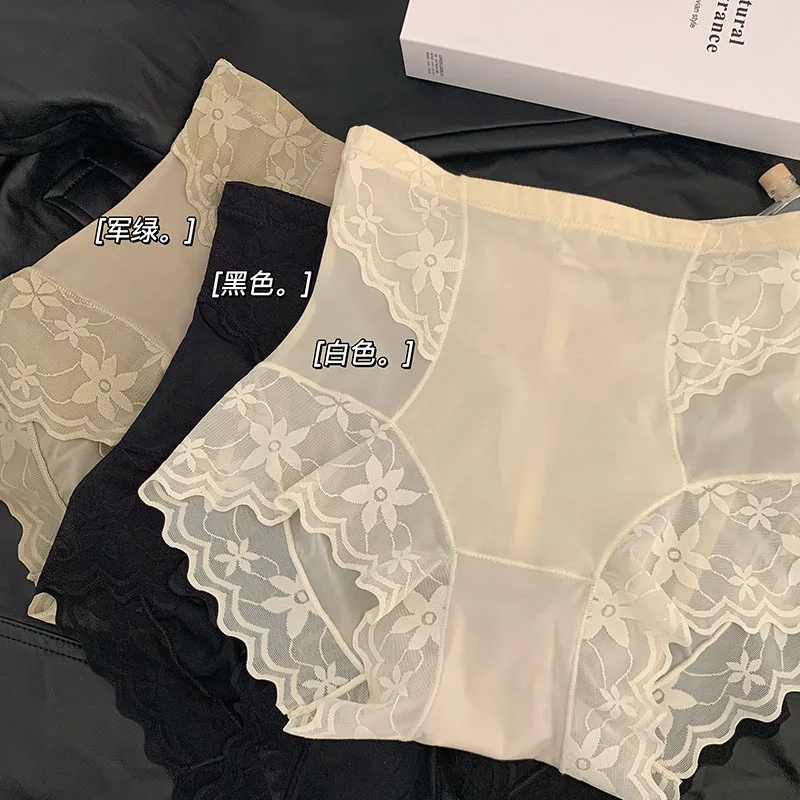 M-XL Women's Underwear Panty Sexy Lace Panties Plus Size High Waist Seamless Briefs Girls' Ice Silk Underpants Female Lingerie