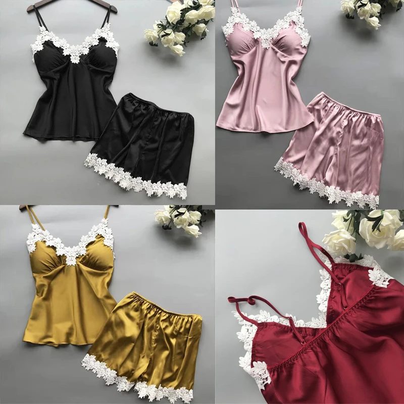 

Комплект из двух предметов, Пижама для женщин, полосатая атласная Шелковая пижама, комплекты с шортами, летняя модная пикантная домашняя одежда