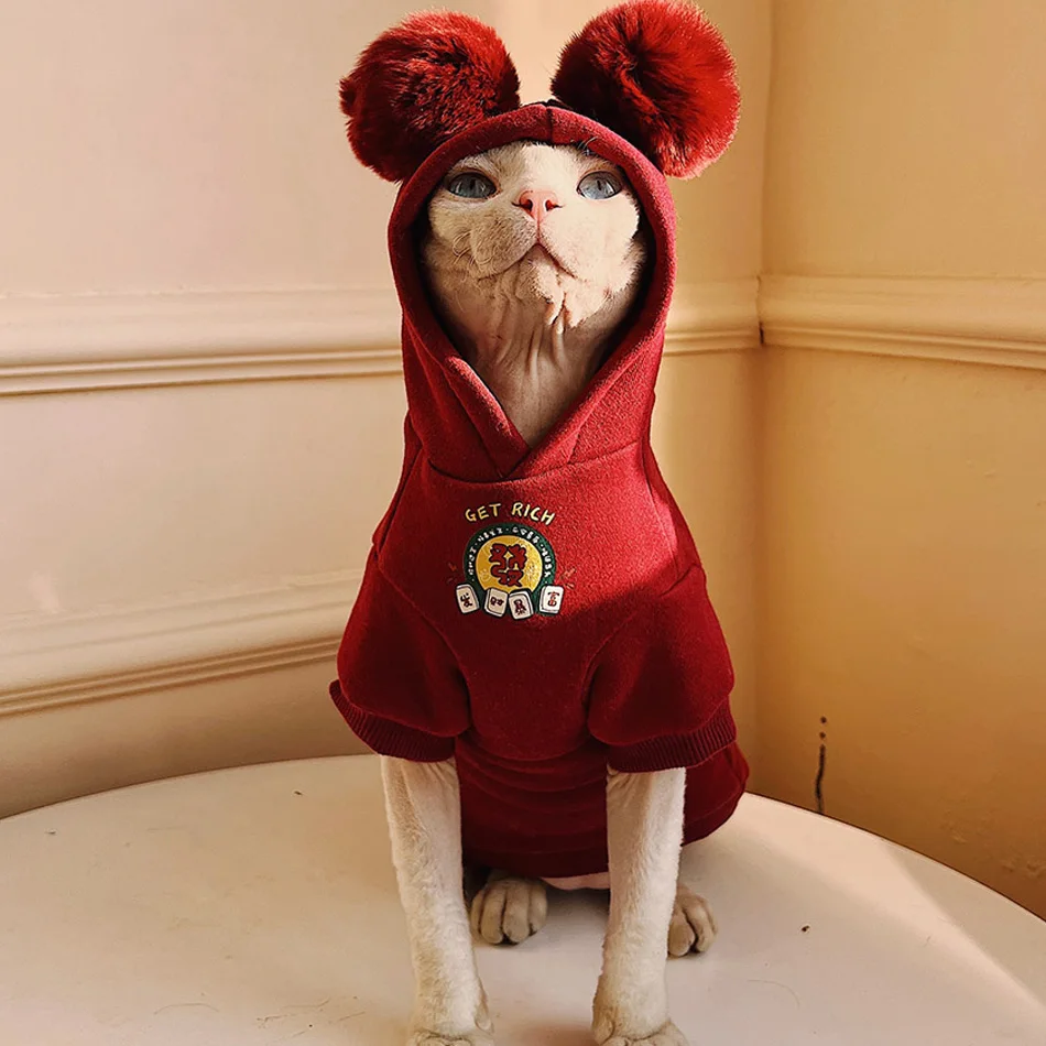 

Autumn Winter Warm Sphynx Cat Clothes Plus Velvet Fashion Clothes For Sphints Kitten Chinese New Year Sphinx Cat Clothes Coat