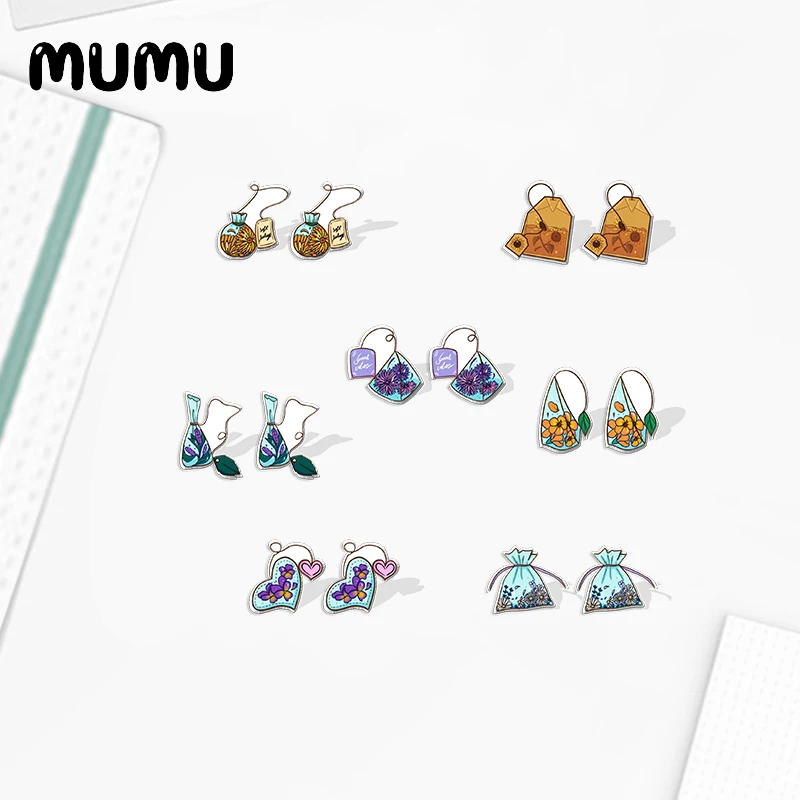 

2022 New Flower Teabag Acrylic Stud Earring Sunflower Tea Earrings Resin Epoxy Jewelry Gifts Friend