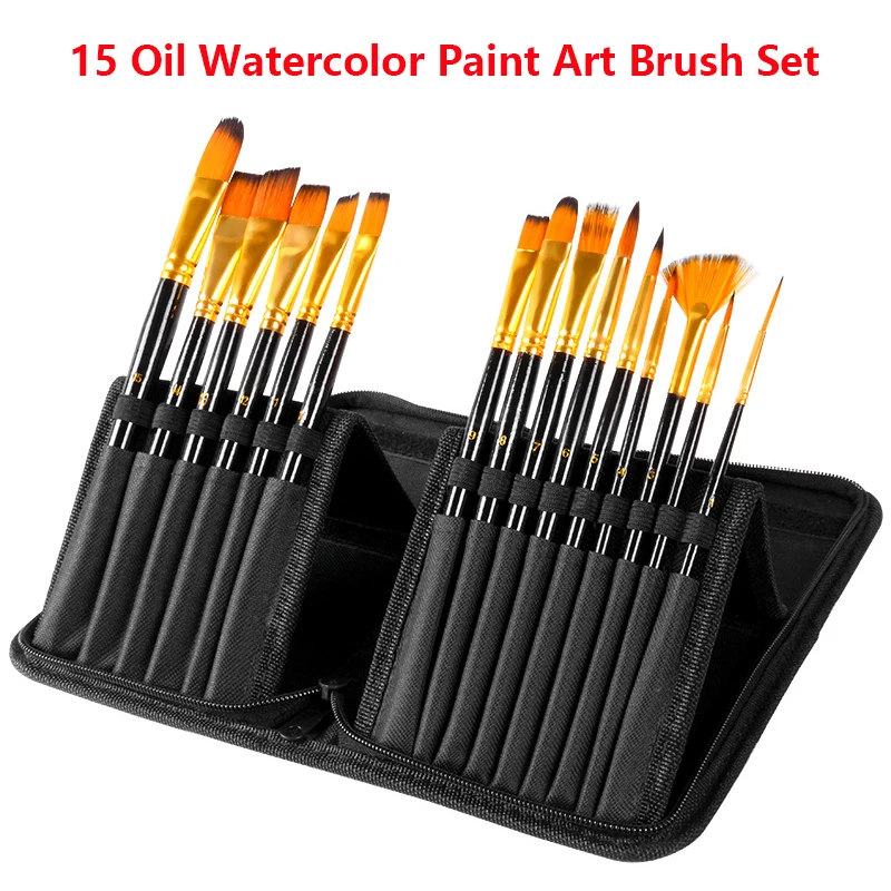 15 Oil Brush Canvas Bag Set Nylon Wool Gouache Paint Watercolor Paint Color Art Pen Cute Kawaii Stationery School Supplies