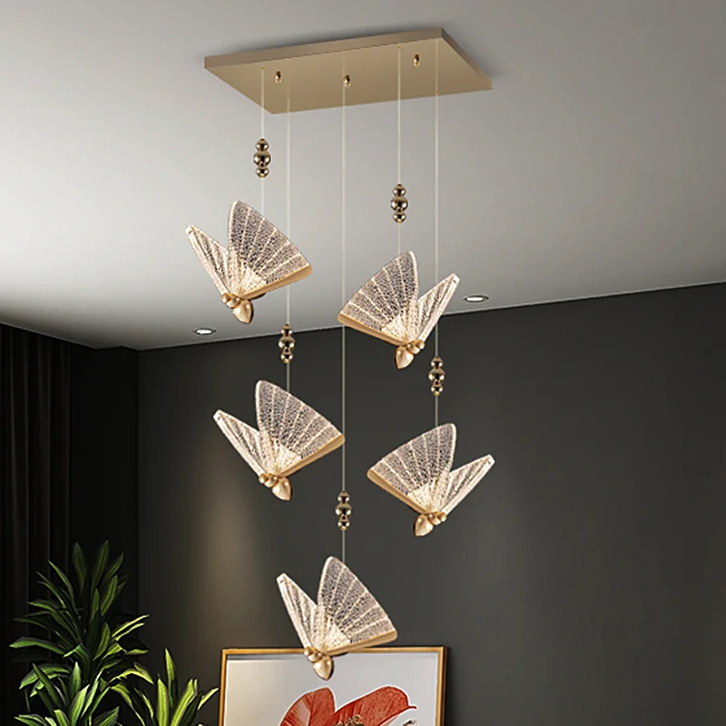 

Pendant Lights Modern Minimalist Acrylic Colorful Butterfly Chandelier Living Room Villa Insect Home Ceiling Lamp Indooring