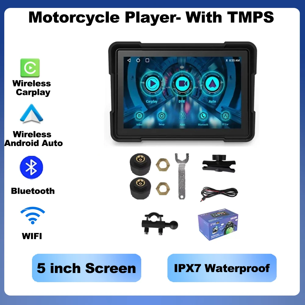 

Android Auto для навигации, мотоцикла, водонепроницаемый экран Carplay, портативный мотоцикл, беспроводной WIFI TMPS