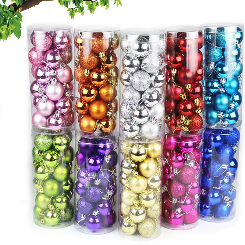 

Christmas Ball Plastic Ball Colorful Home Tree Decoration 3 / 4 / 6 / 8cm 24pcs One Box Christmas Party Pendant Bright Barrel