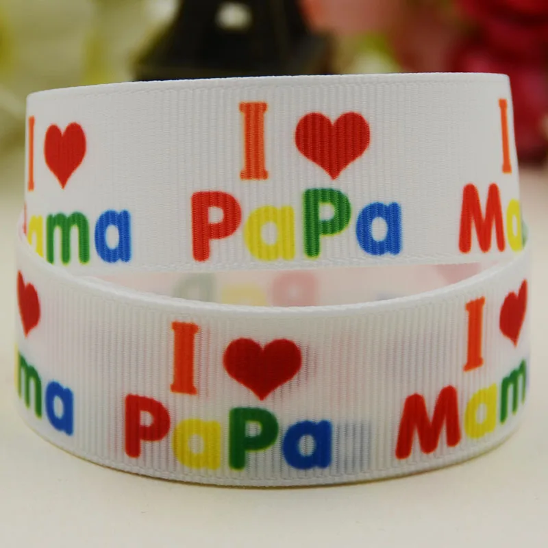 

Репсовая вечерние та с принтом «I love mama & papa», 22/25/38/75 мм, 10 ярдов