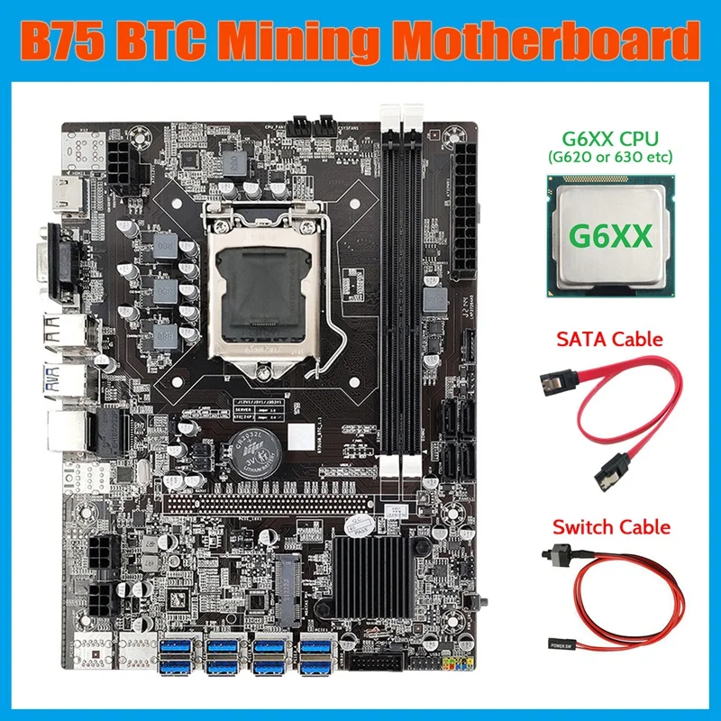 

Материнская плата B75 ETH 8xpcie USB адаптер + G6XX CPU + SATA кабель + коммутационный кабель LGA1155 MSATA B75 USB Майнер материнская плата
