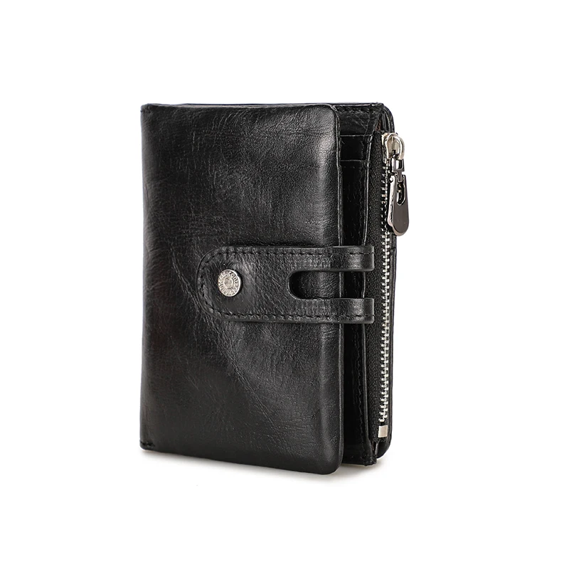 

Cowhide Leather Women Wallets with Anti-lost Airtag Case Short Card Holder Hasp Zipper Coin Purse Ladies Wallets RFID Blocking