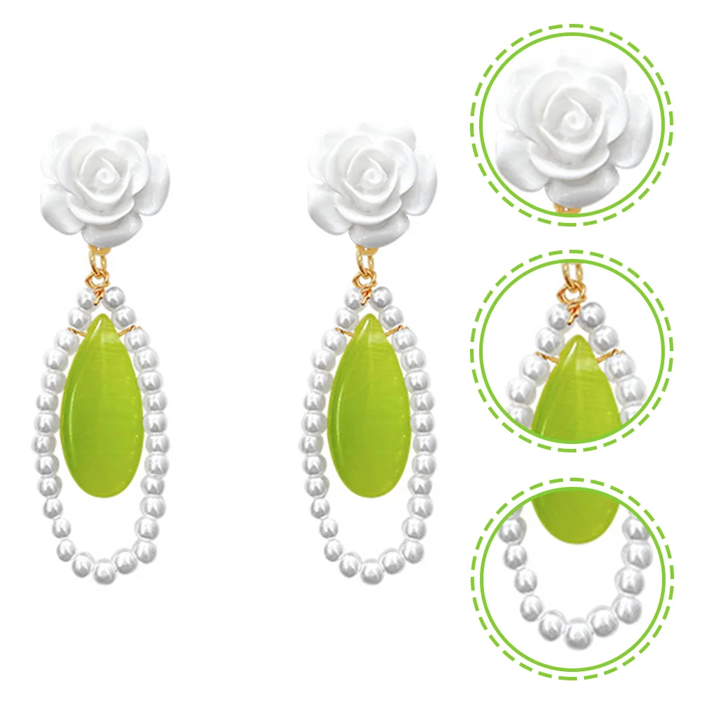 

Earrings Flower Ear Dangle Stud Drop Jewelrywomen Opals Aesthetic Dangler Girls Chic Green Opal Post Chandelier Crystal