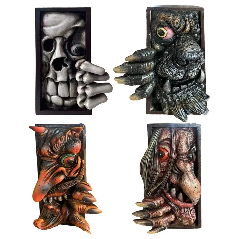 

Horror Peeping Bookends Bookshelf Monster Human Face Resin Bookends Book-stand Sculpture Collecting Cd Albums Bookshelf Decor